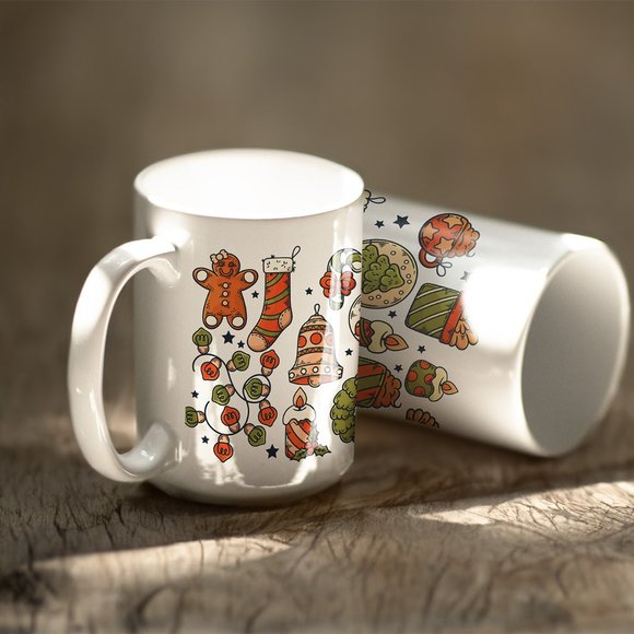 Christmas Coffee Mug. Christmas Element Collection Coffee Cup. 15oz Ceramic Mug - Picture 3 of 5
